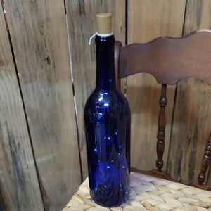 Blue Glass Wine Bottle with Lights
